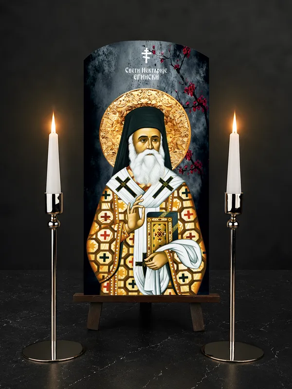 Свети Нектарије Егински — икона на бибер црепу, позадина 7