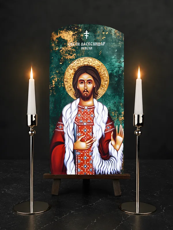 Свети Александар Невски — икона на бибер црепу, позадина 2