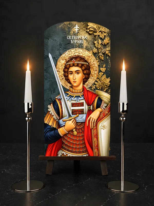 Свети великомученик Георгије – Ђурђиц III — икона на бибер црепу, позадина 5