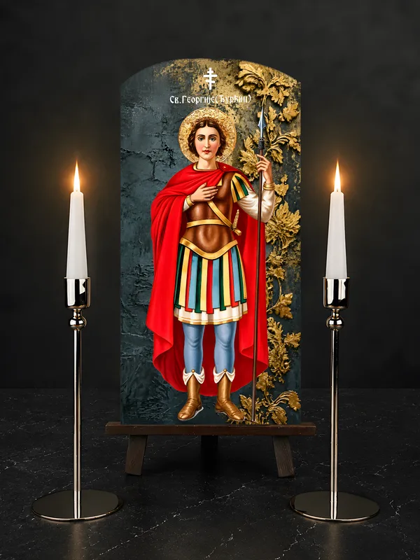 Свети великомученик Георгије – Ђурђиц II — икона на бибер црепу, позадина 5